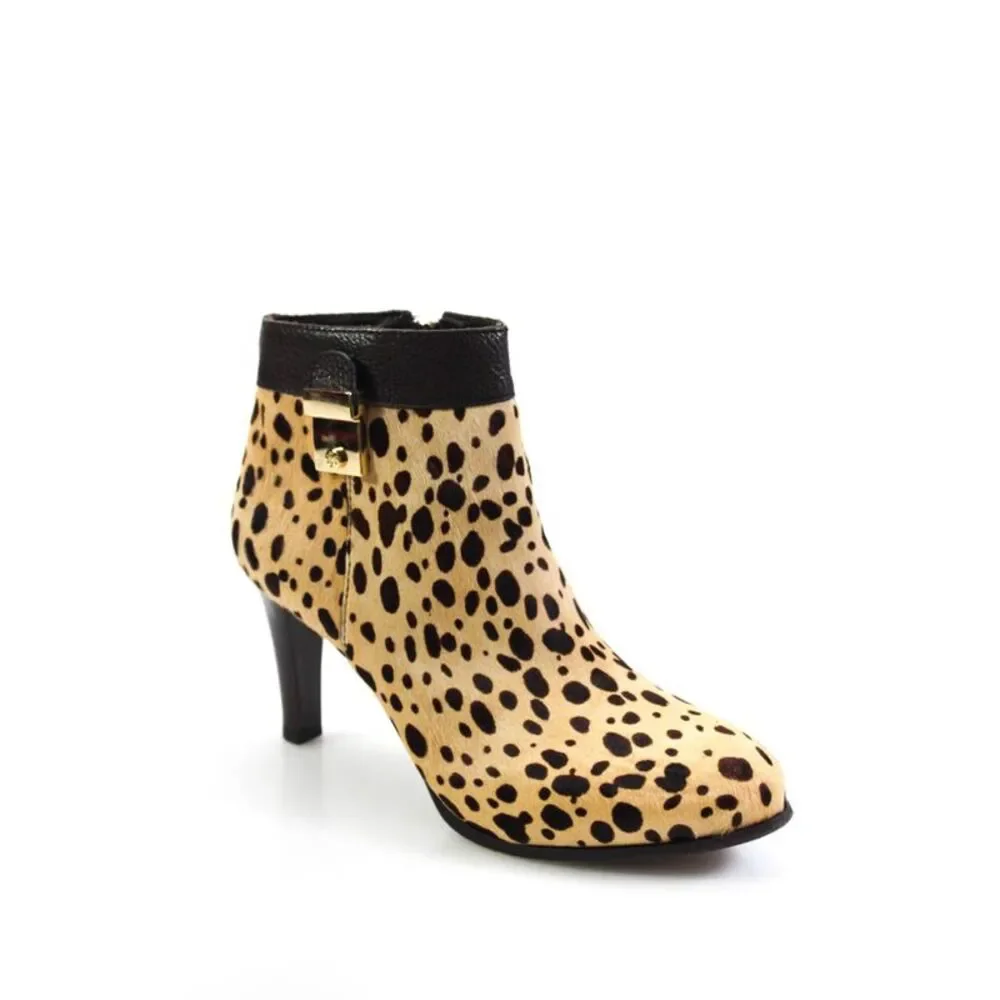 Tory Burch Womens Leather Ponyhair Cheetah Print Ankle Boots Tan Brown Size 9.5